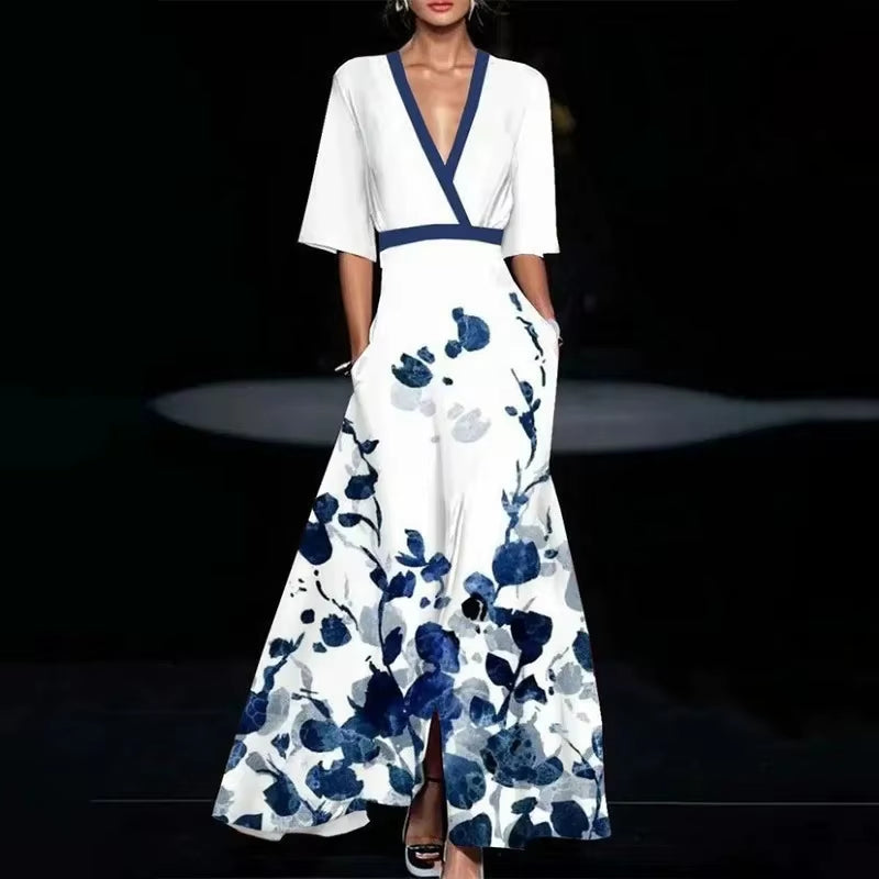 Vibe Curve: Deep V-Neck Belted Print Dress